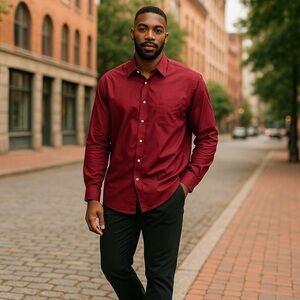 💚EUC Van Heusen Burgundy Regular Fit/Stretch Dress Shirt